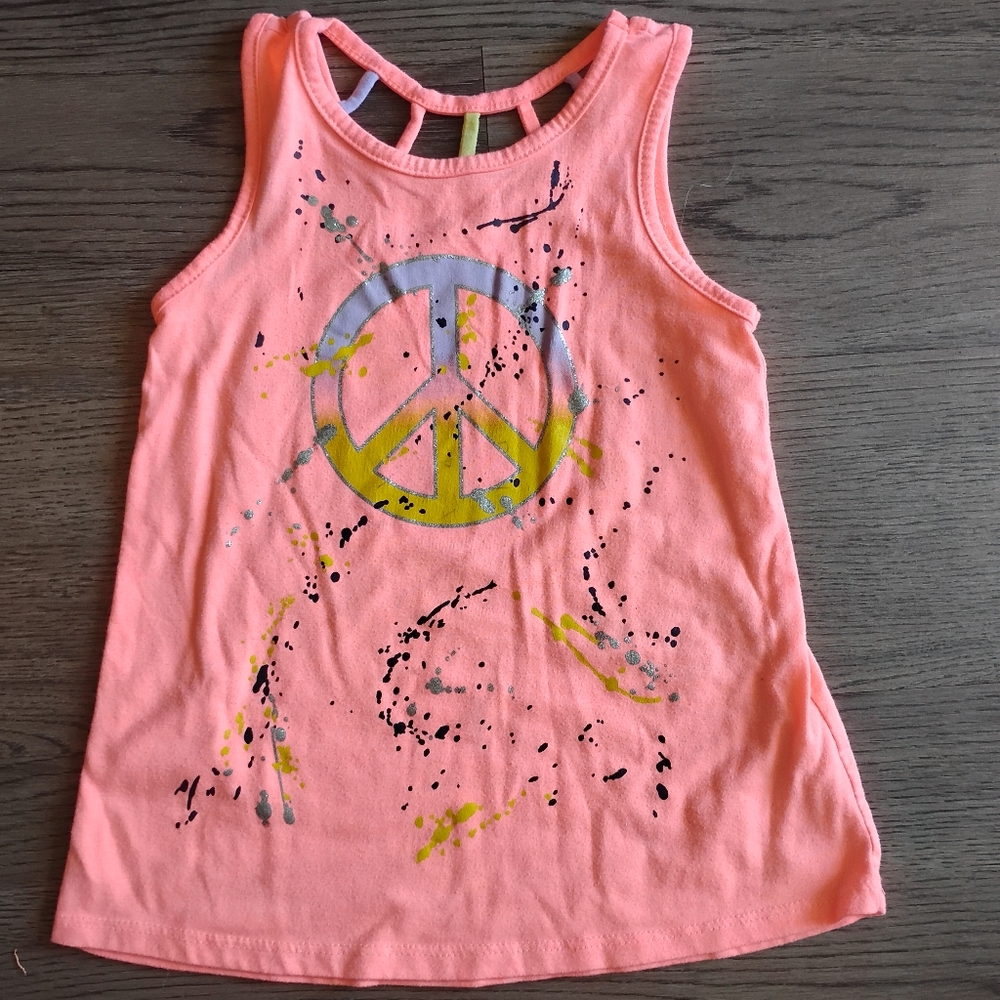 Wonder Nation Peace Sign Graphic Tank Top Coral Pink Girls 6-6X